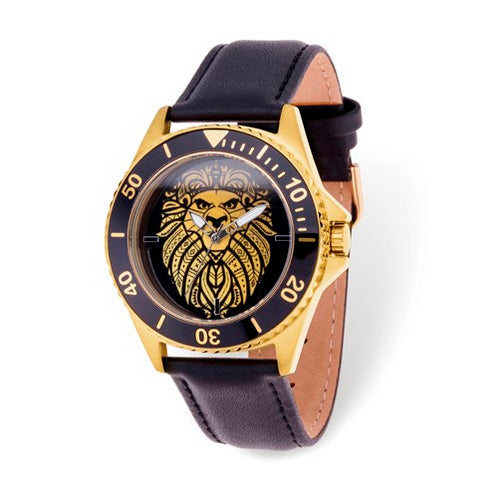 Disney Adult Lion King Simba Gold-tone Black Leather Watch
