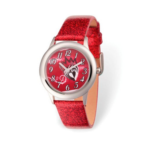 Disney Kids Descendants Crown Heart Red Glitter Band Watch