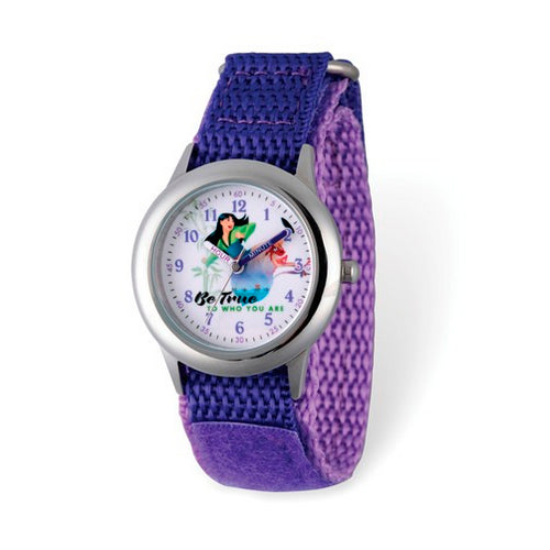 Disney Kids Mulan Silver-tone Purple Nylon Band Watch