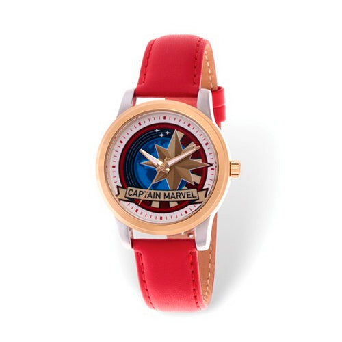 Marvel Adult Captain Marvel Two-tone Red Leather Watch