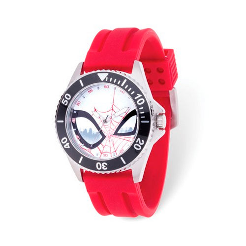Marvel Spider-Man Mens Stainless Steel Black Bezel Red Silicone Watch