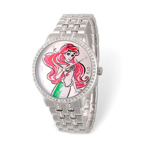 Disney Adult The Little Mermaid Crystal Bezel Silver-tone Watch