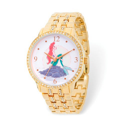 Disney Adult The Little Mermaid Crystal Bezel Gold-tone Watch