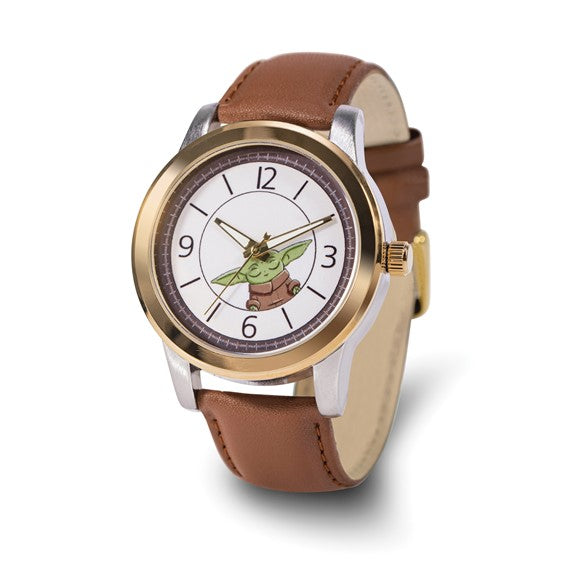 Star Wars The Child Grogu Women's Two Tone Alloy Brown Leather Watch