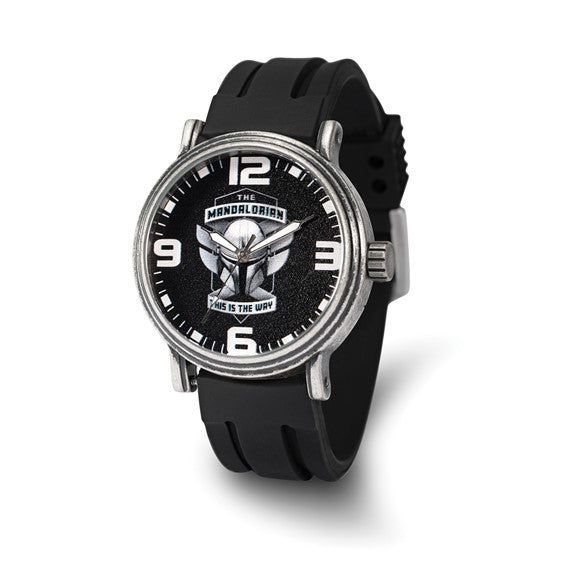 Star Wars The Mandalorian Men's Antique Vintage Alloy Black Rubber Watch