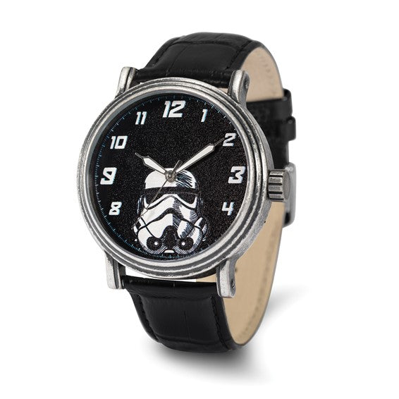 Star Wars Stormtrooper Men's Antique Silver Alloy Black Leather Watch
