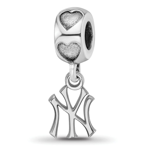 Sterling Silver Rhodium-plated LogoArt New York Yankees NY Heart Bead