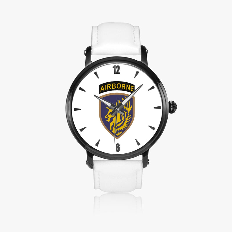 13th Airborne Division-46mm Automatic Watch with a White Leather Band