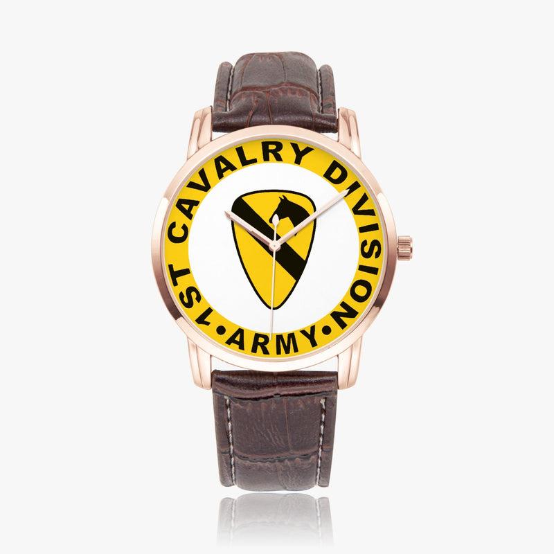 1st Cavalry Division-Wide Type Golden Watch with a Brown Leather Band