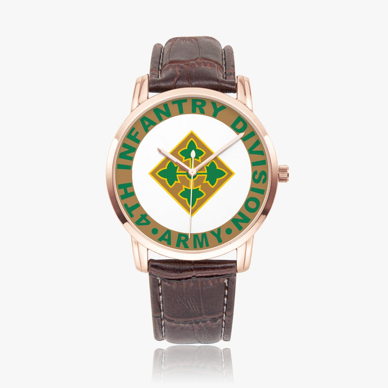 4th Infantry Division-Wide Type Golden Watch with a Brown Leather Band