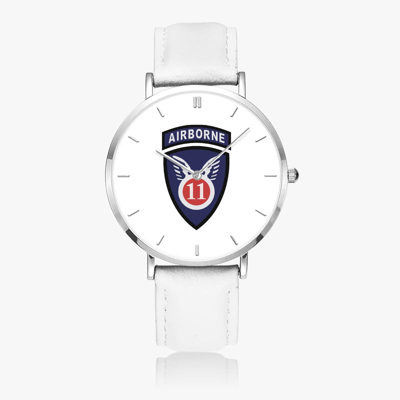 Top View - 11th Airborne Division Ultra Thin Watch (White Strap)