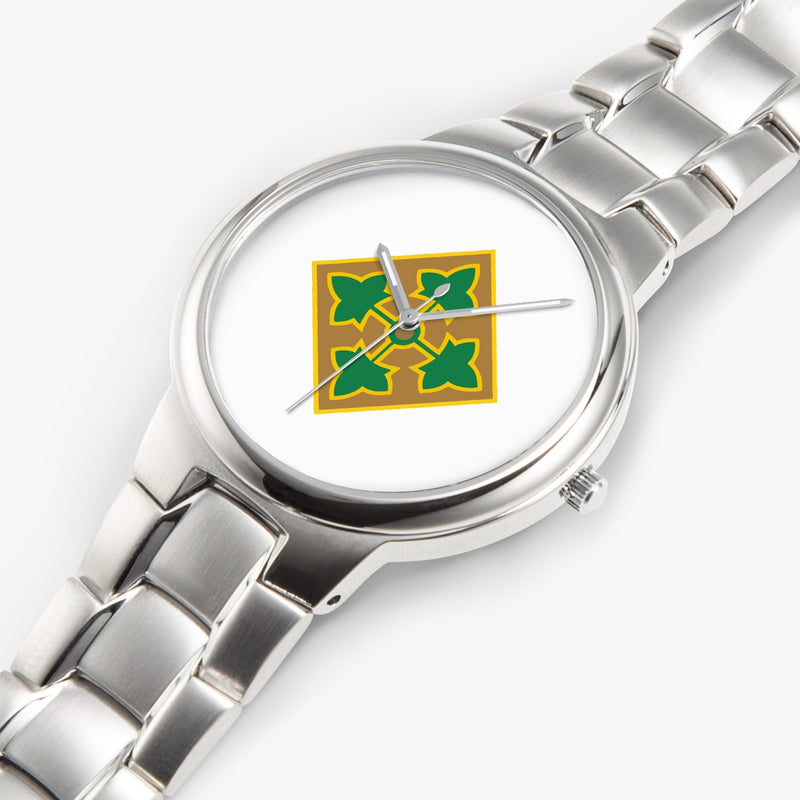 Top View - 4th Infantry Division-Silver Stainless Steel Silver Quartz Watch