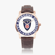 11th Airborne Division-Wide Type Golden Watch with a Brown Leather Band