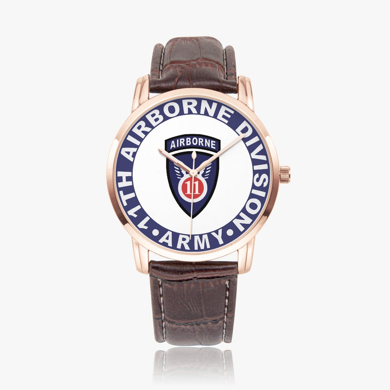 11th Airborne Division-Wide Type Golden Watch with a Brown Leather Band