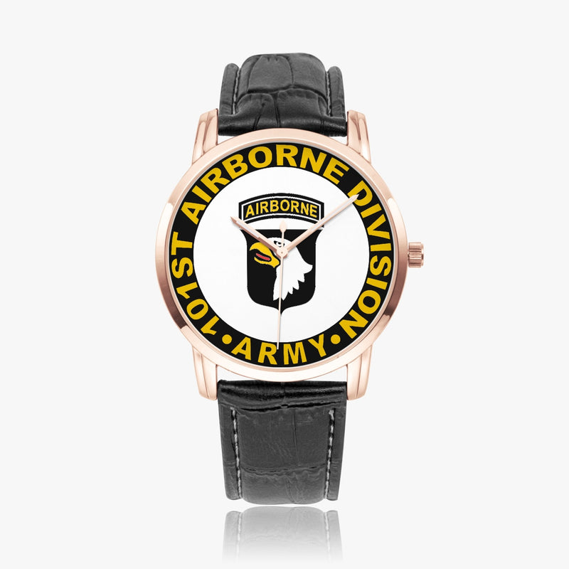 101st Airborne Division-Wide Type Golden Watch with a Black Leather Band