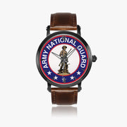 US Army National Guard-46mm Automatic Watch with a Brown Leather Band