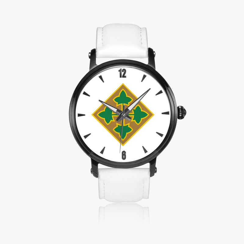 4th Infantry Division-46mm Automatic Watch with a White Leather Band