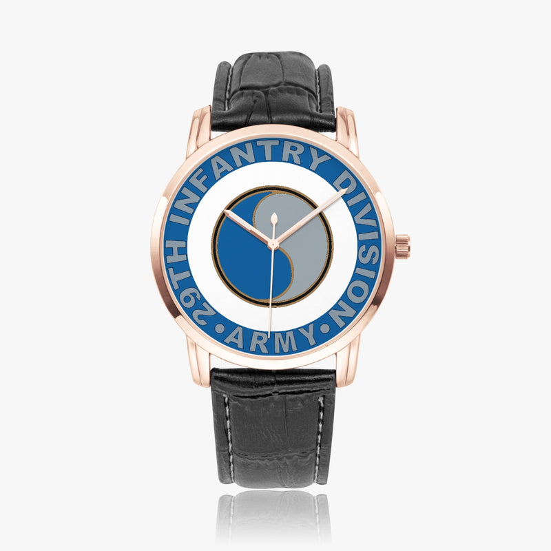 29th Infantry Division-Wide Type Golden Watch with a Black Leather Band