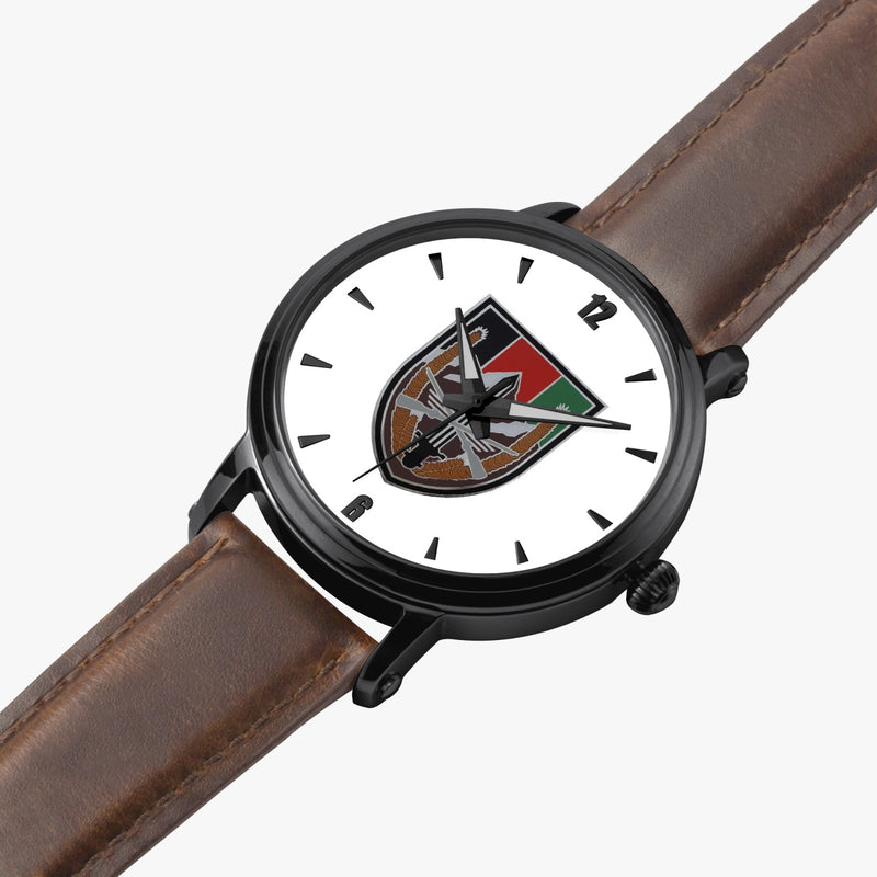 US Forces Afghanistan-46mm Automatic Watch is displayed in a perspective view on a white background with a brown leather band