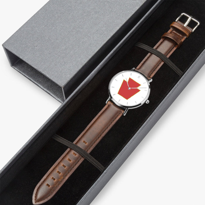 28th Infantry Division-Ultra Thin Leather Strap Quartz Watch (Silver With Indicators)