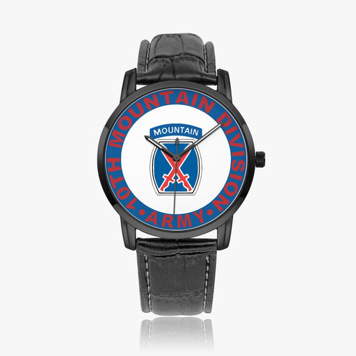 10th Mountain Division-Wide Type Black Watch with a Black Leather Band