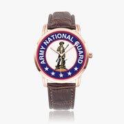 US Army National Guard-Wide Type Quartz Watch - gold with brown band