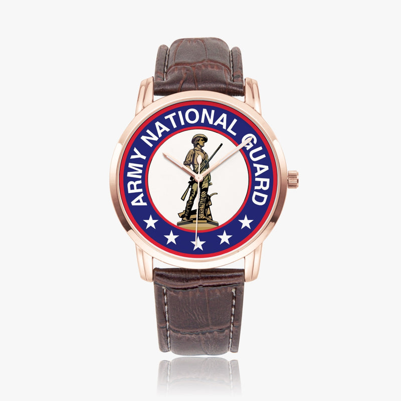US Army National Guard-Wide Type Quartz Watch - gold with brown band
