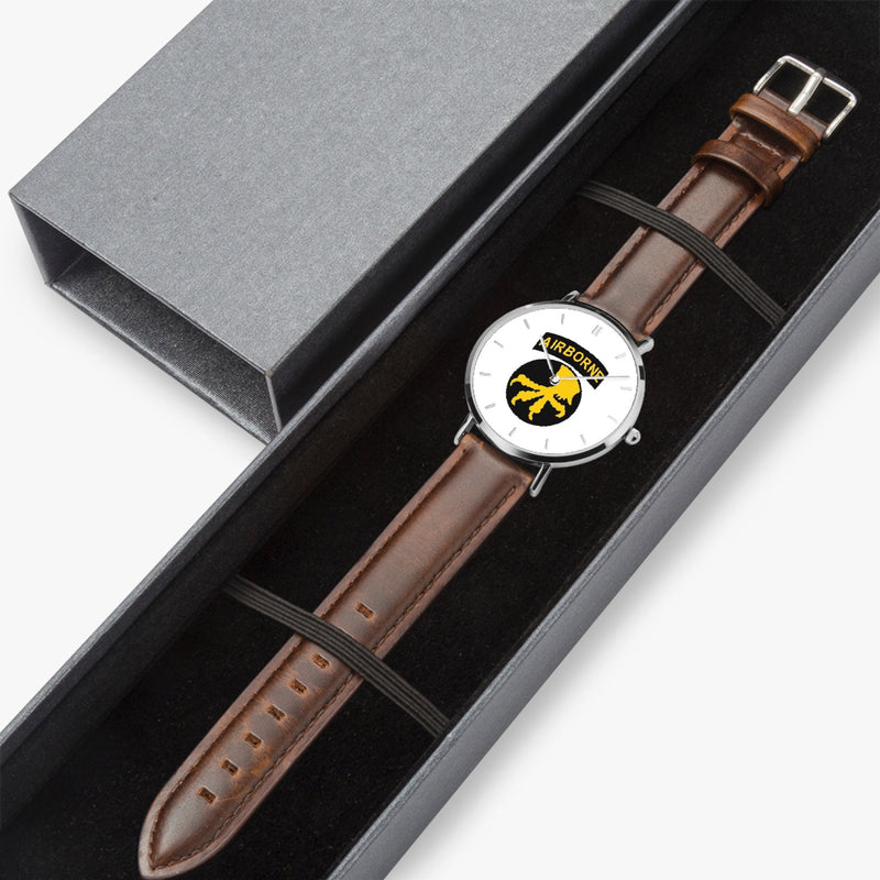 Watch Case with 17th Airborne Division Ultra Thin Watch (Brown Strap)