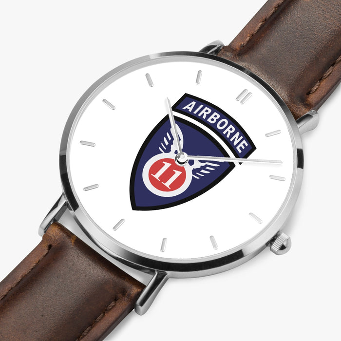 Perspective View - 11th Airborne Division Ultra Thin Watch (Brown Strap)