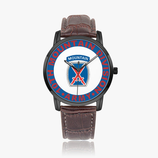 10th Mountain Division-Wide Type Black Watch with a Brown Leather Band