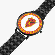 25th Infantry Division Watch is displayed in a perspective view on a white background with the black metal strap stretched out.