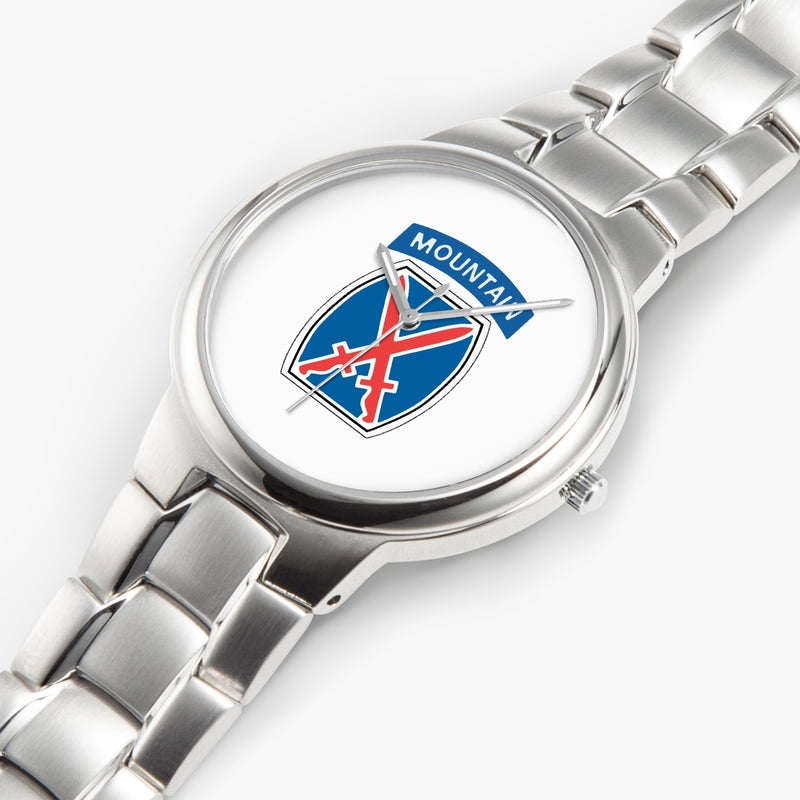 Top View - 10th Mountain Division-Silver Stainless Steel Silver Quartz Watch