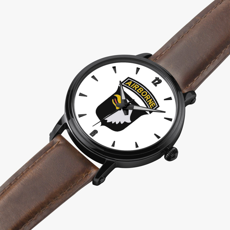 101st Airborne Division-46mm Automatic Watch is displayed in a perspective view on a white background with a brown leather band