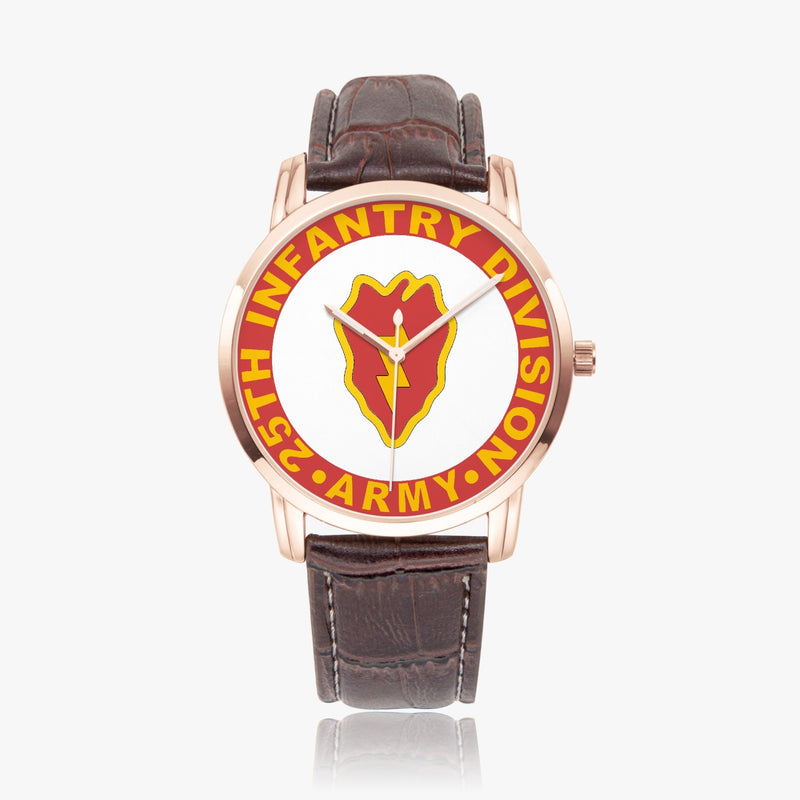 25th Infantry Division-Wide Type Golden Watch with a Brown Leather Band
