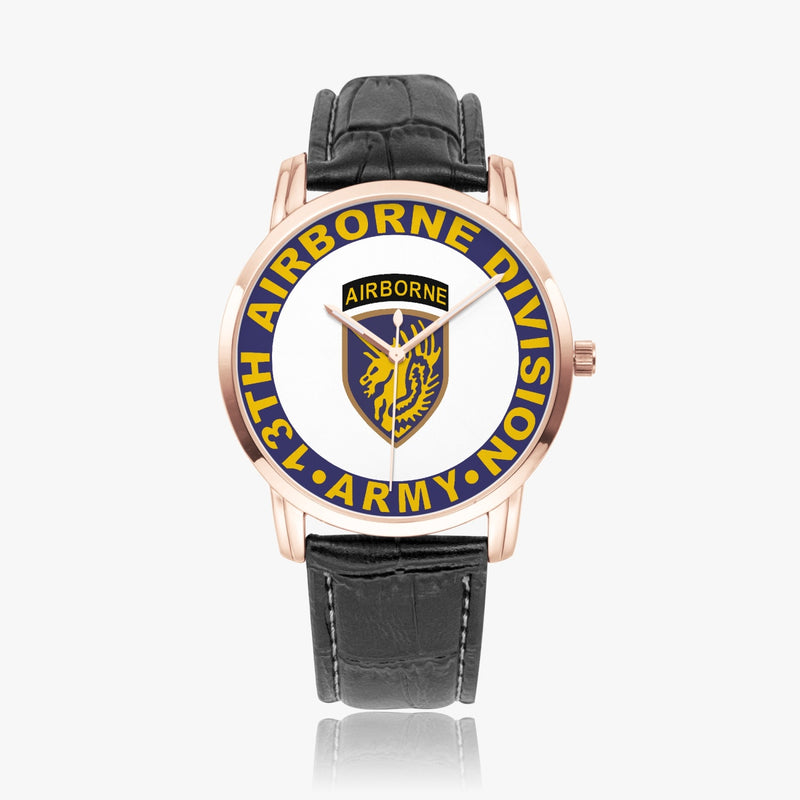 13th Airborne Division-Wide Type Golden Watch with a Black Leather Band