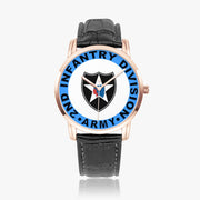 2nd Infantry Division-Wide Type Golden Watch with a Black Leather Band