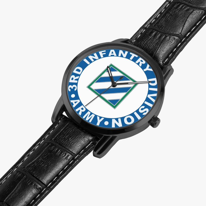 3rd Infantry Division-Wide Type Black Watch is displayed in a perspective view on a white background with the black leather band