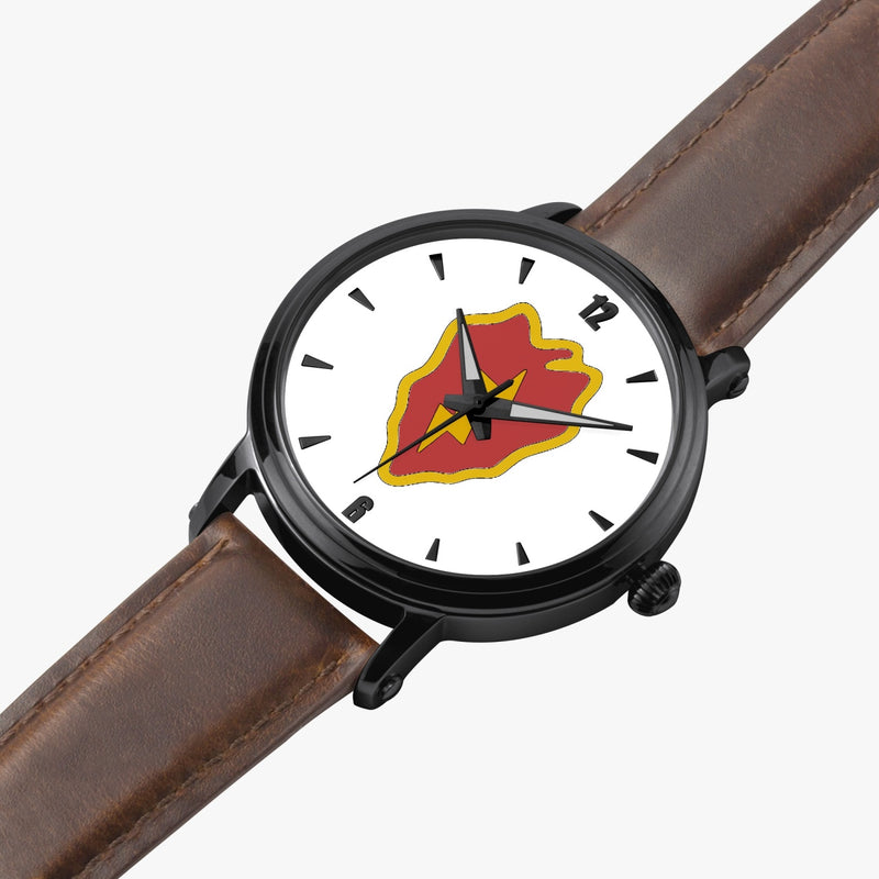25th Infantry Division-46mm Automatic Watch is displayed in a perspective view on a white background with a brown leather band
