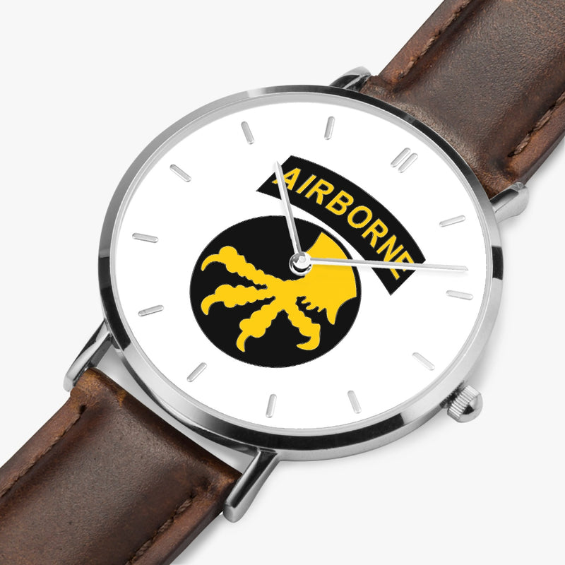 Perspective View - 17th Airborne Division Ultra Thin Watch (Brown Strap)