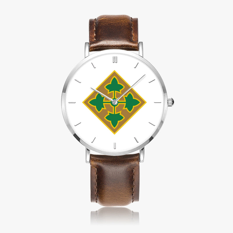 Top View - 4th Infantry Division Ultra Thin Watch (Brown Strap)