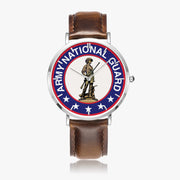 Top View - US Army National Guard Ultra Thin Watch (Brown Strap)