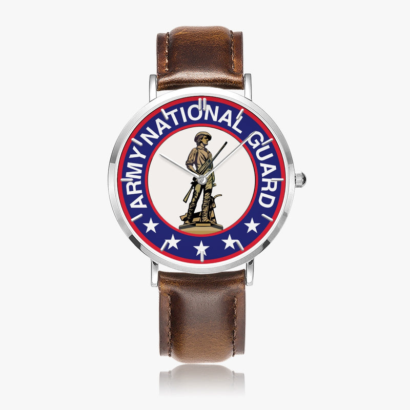 Top View - US Army National Guard Ultra Thin Watch (Brown Strap)