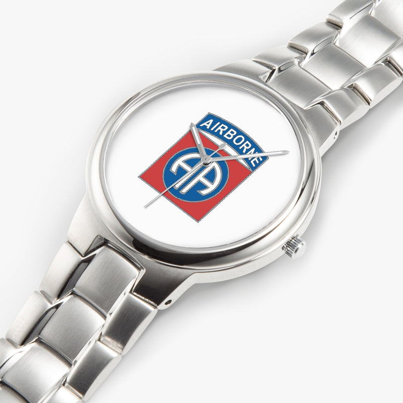 Top View - 82nd Airborne Division-Silver Stainless Steel Silver Quartz Watch