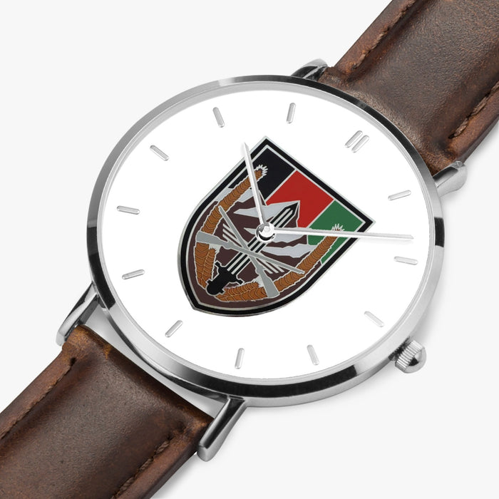 US Forces Afghanistan-Ultra Thin Leather Strap Quartz Watch (Silver With Indicators)