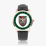 US Forces Afghanistan-Wide Type Gold Watch with a Black Leather Band