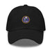 A navy blue Navy Seabees Hat with the logo on the front.  The hat has a curved visor and an adjustable strap at the back.