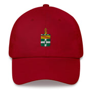 A cranberry colored 3rd Cavalry Regiment Hat with the logo on the front.  The hat has a curved visor and an adjustable strap at the back.