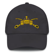 A dark grey Army Armor Hat with the logo on the front.  The hat has a curved visor and an adjustable strap at the back.