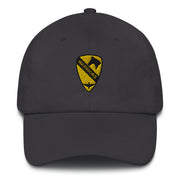 A dark grey 1st Air Cavalry Brigade Hat with the logo on the front.  The hat has a curved visor and an adjustable strap at the back.