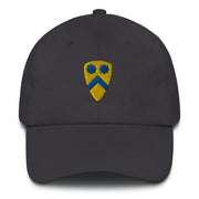 A dark grey 2nd Cavalry Division Hat with the logo on the front.  The hat has a curved visor and an adjustable strap at the back.